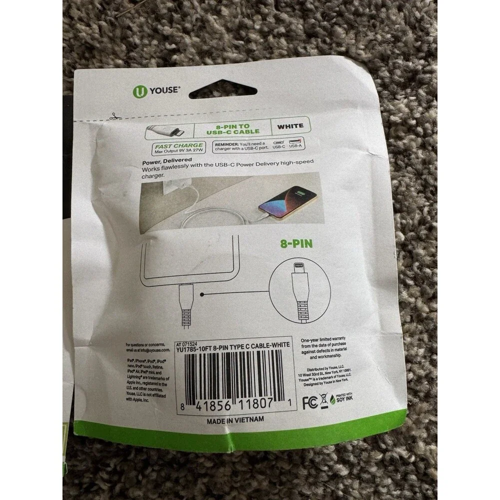 Qty 30 Bulk-Youse 10ft 8-Pin to USB-C Fast Charge , for iphone 14 or older